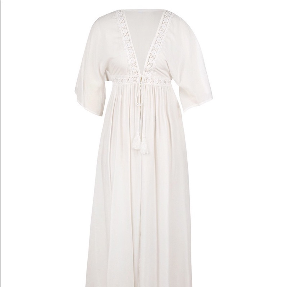 🦢White Sheer Bikini Coverup Kimono Dress - Picture 3 of 4
